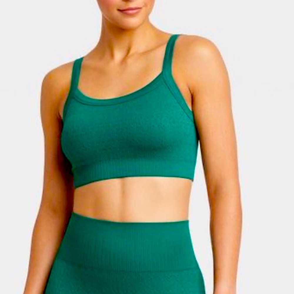 NWT JoyLab Textured Seamless Workout Bra Top Pine Green Womens Sz XS